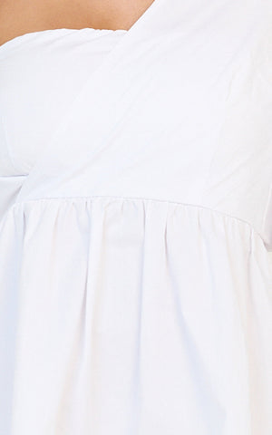 Sula Mini Dress - Asymmetric Off One Shoulder Puff Sleeve Dress in White
