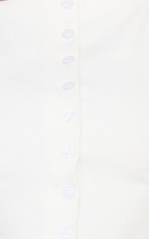 Adela Mini Dress - Mock Button Thru Boat Neck Dress in White