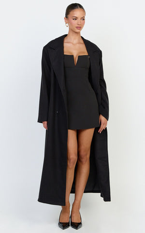 Eloise Coat - Oversized Longline Tailored Coat in Black