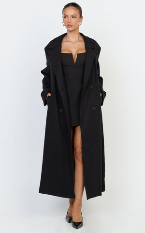 Eloise Coat - Oversized Longline Tailored Coat in Black