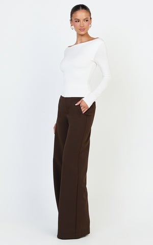 Tisdale Top - Boat Neck Long Sleeve Top in Cream