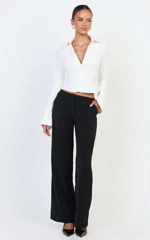 Zareena Top - Button Down Collar Shirt in White
