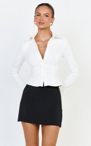 Zareena Top - Button Down Collar Shirt in White