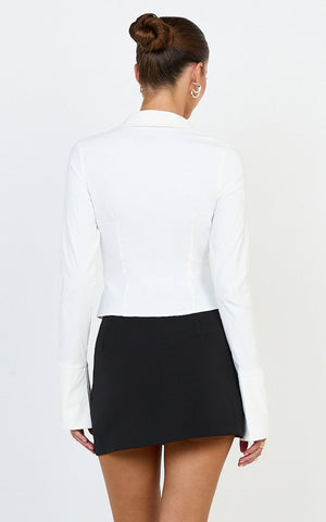 Zareena Top - Button Down Collar Shirt in White