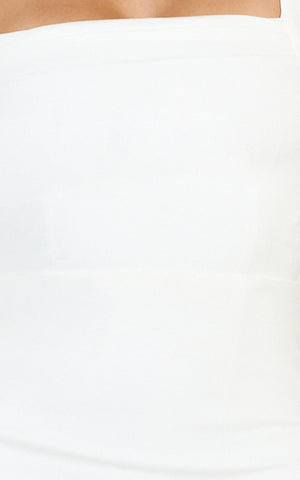 Tiffy Midi Dress - Square Neck Ruched Bodycon Dress in White