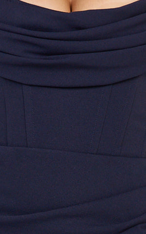 Marcel Maxi Dress - Off Shoulder Corset High Split Dress in Navy