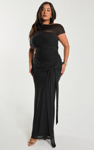 Nicolette Maxi Dress - Cape Sleeve Off Shoulder Dress in Black