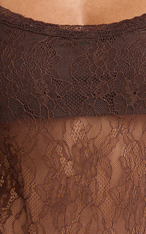 Cynthia Bodysuit - Long Sleeve Lace Bodysuit in Chocolate