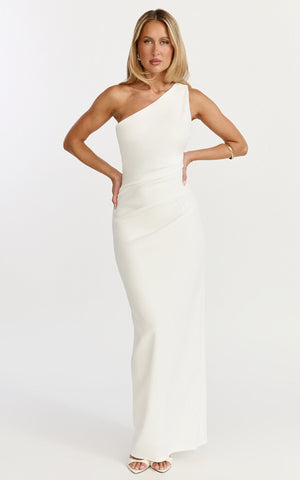 Criselda Maxi Dress - One Shoulder Maxi Dress in White