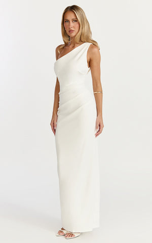 Criselda Maxi Dress - One Shoulder Maxi Dress in White