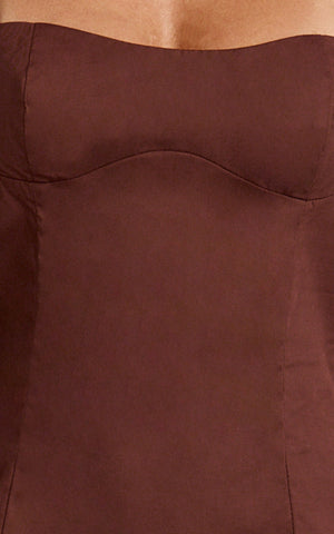 Nyx Mini Dress - Balconette Bodice Drop Waist Dress in Chocolate