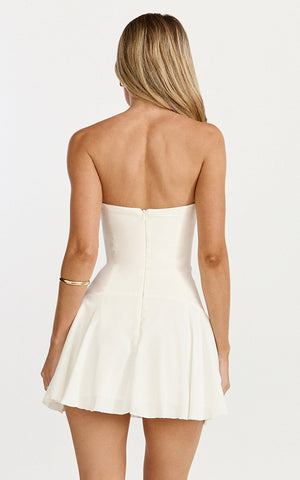 Poppy Mini Dress - Contrast Skirt Strapless Dress in White