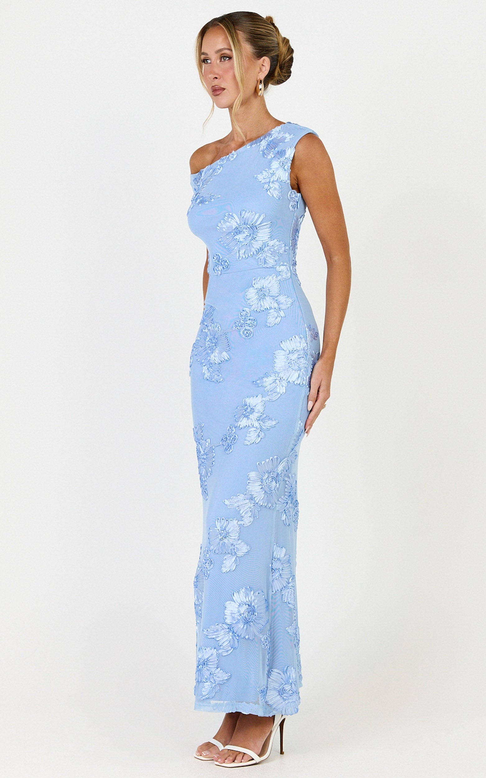 Flora Midi Dress - One Shoulder Dress in Blue