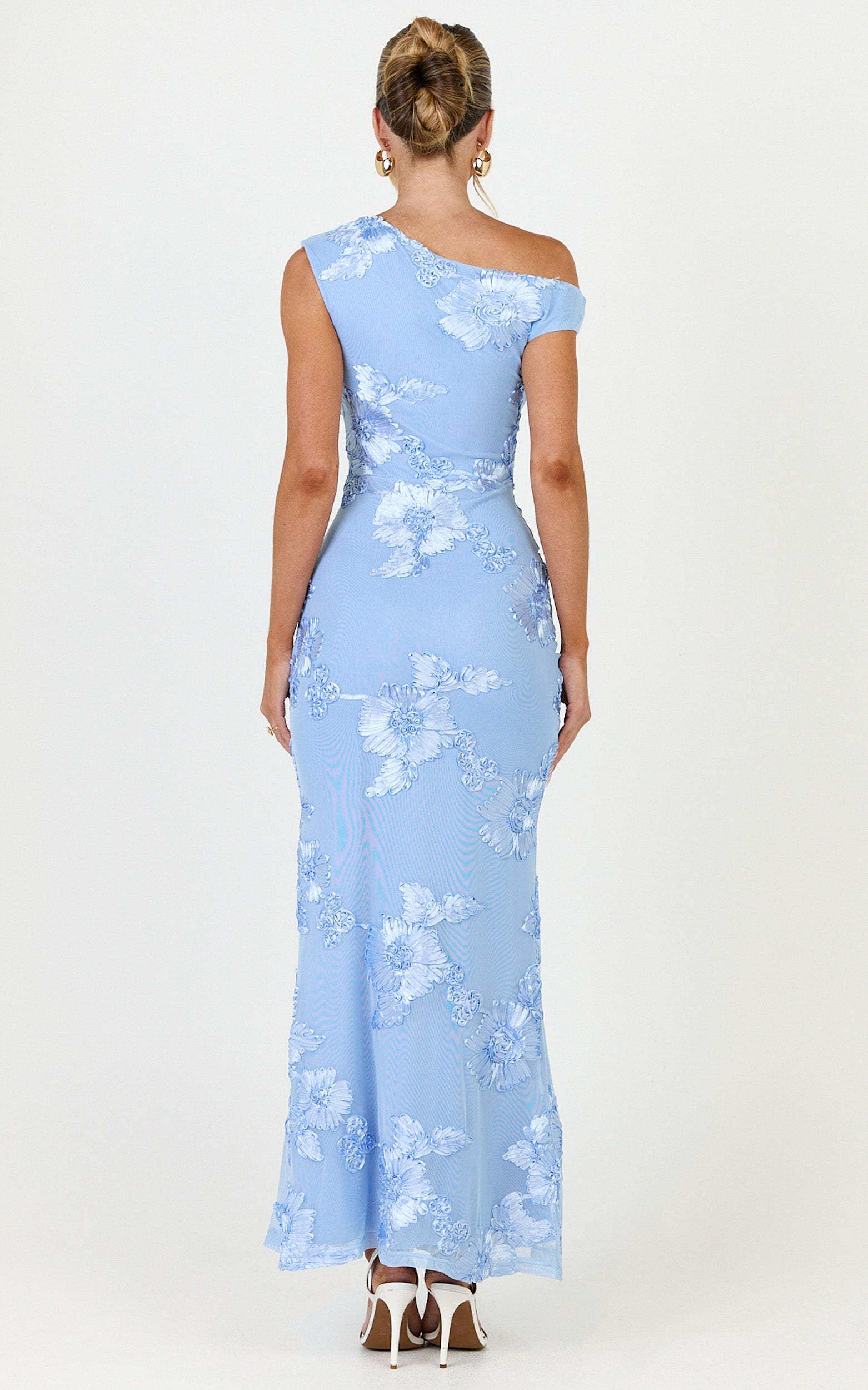 Flora Midi Dress - One Shoulder Dress in Blue