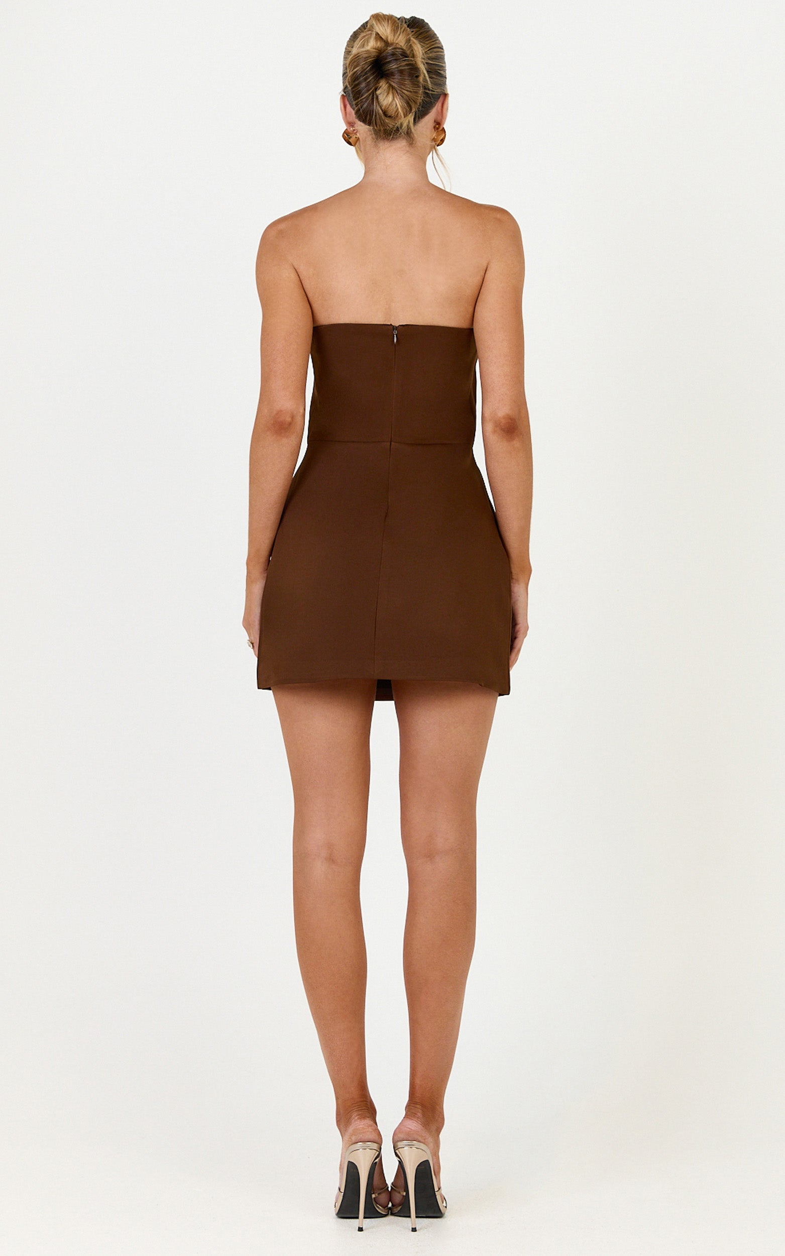 Dessa Mini Dress - A Line Strapless Dress in Chocolate