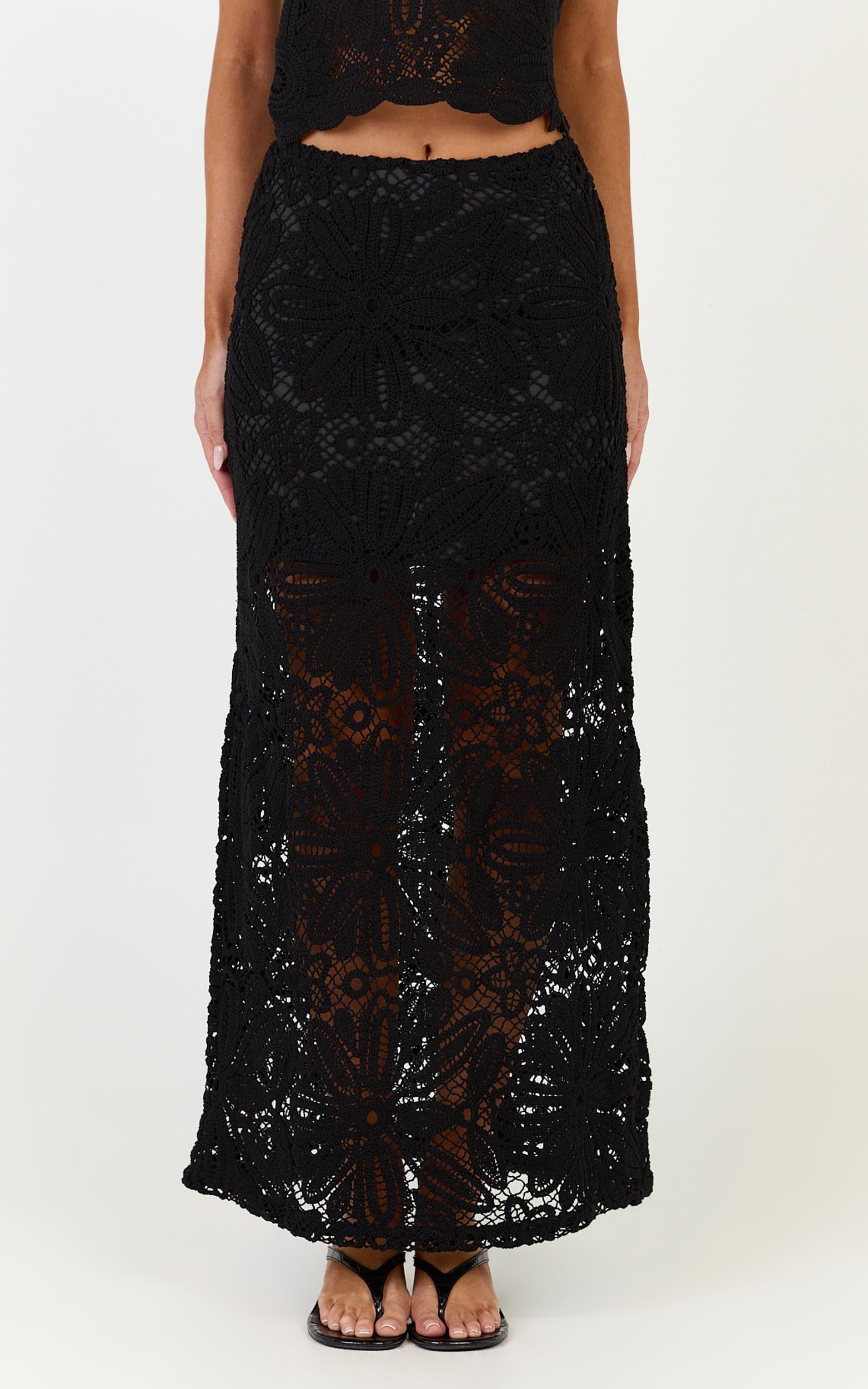 Charlene Maxi Skirt - Crochet Fit And Flare Skirt in Black