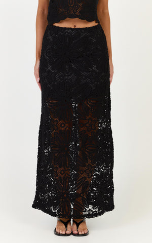 Charlene Maxi Skirt - Crochet Fit And Flare Skirt in Black