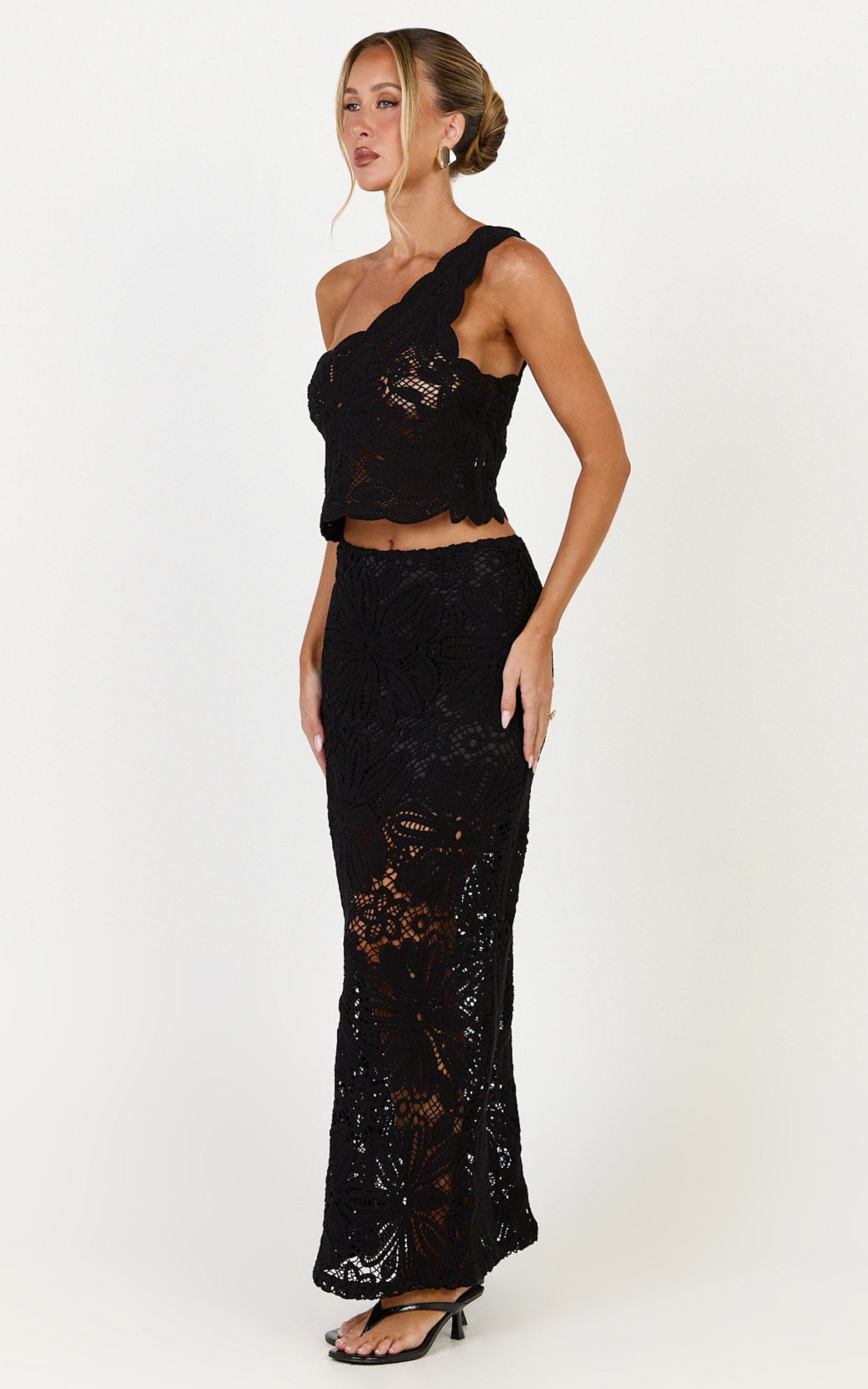 Charlene Maxi Skirt - Crochet Fit And Flare Skirt in Black