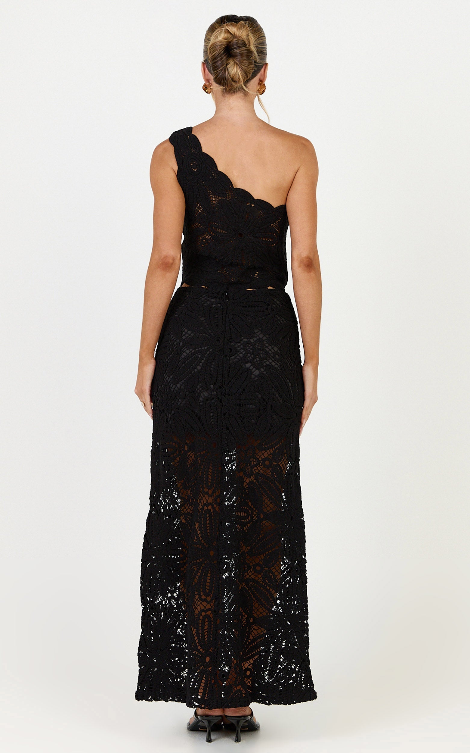 Charlene Maxi Skirt - Crochet Fit And Flare Skirt in Black