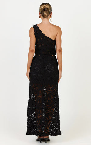 Charlene Maxi Skirt - Crochet Fit And Flare Skirt in Black