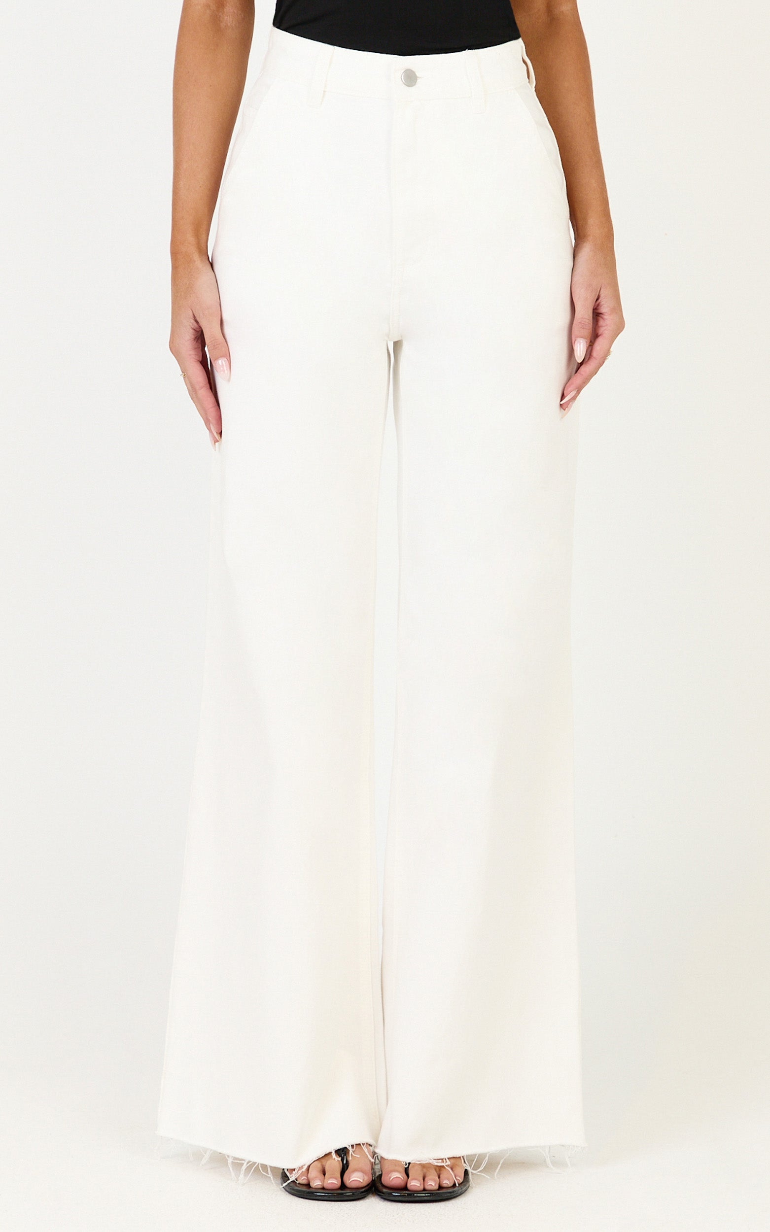 Therese Jeans - High Waist Wide Leg Flare Recycled Denim Jeans in Ecru