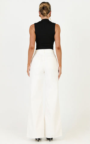 Therese Jeans - High Waist Wide Leg Flare Recycled Denim Jeans in Ecru