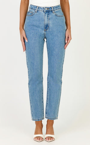 Billie Jeans - High Waisted Recycled Cotton Mom Denim Jeans in Light Mid Blue