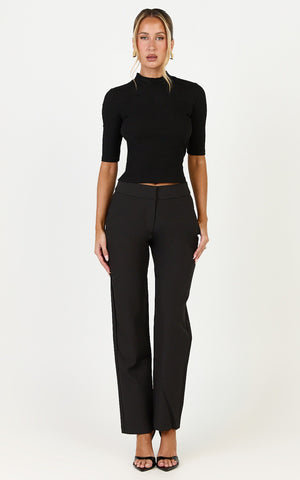 Neema Pants - Mid Rise Straight Leg Pants in Black