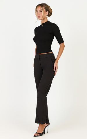 Neema Pants - Mid Rise Straight Leg Pants in Black