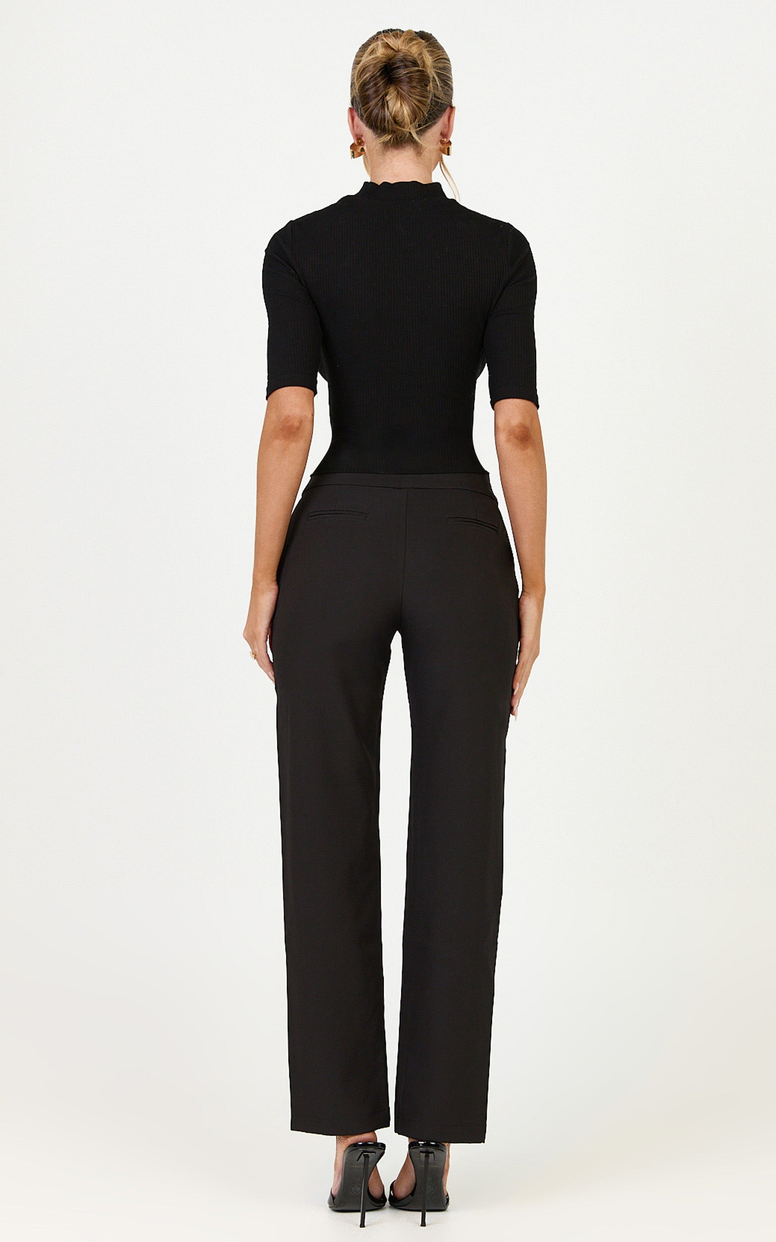 Neema Pants - Mid Rise Straight Leg Pants in Black