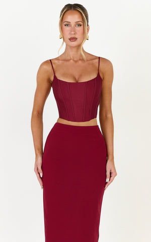 Marais Top - Lace Up Back Corset Top in Wine