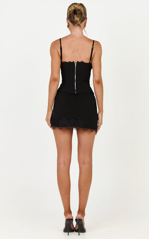 Primrose Top - Fitted Balconette Lace Trim Bodice Top in Black