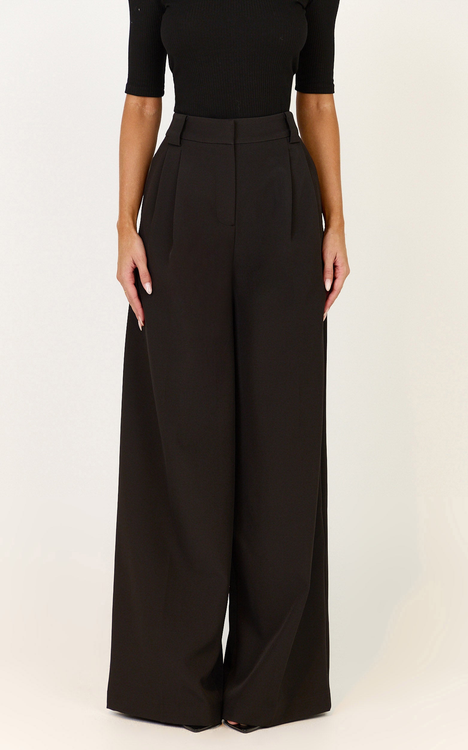 Jane Pants - High Waist Tailored Wide Leg Pants in Black