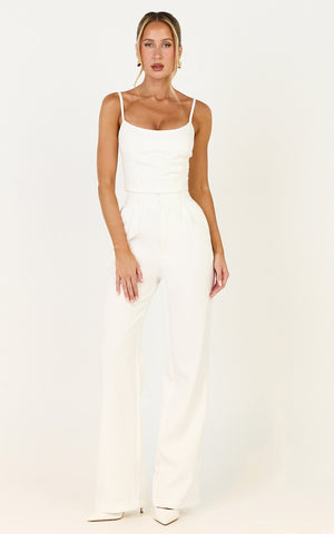 Liora Top - Pin Tucked Scoop Neck Top in White