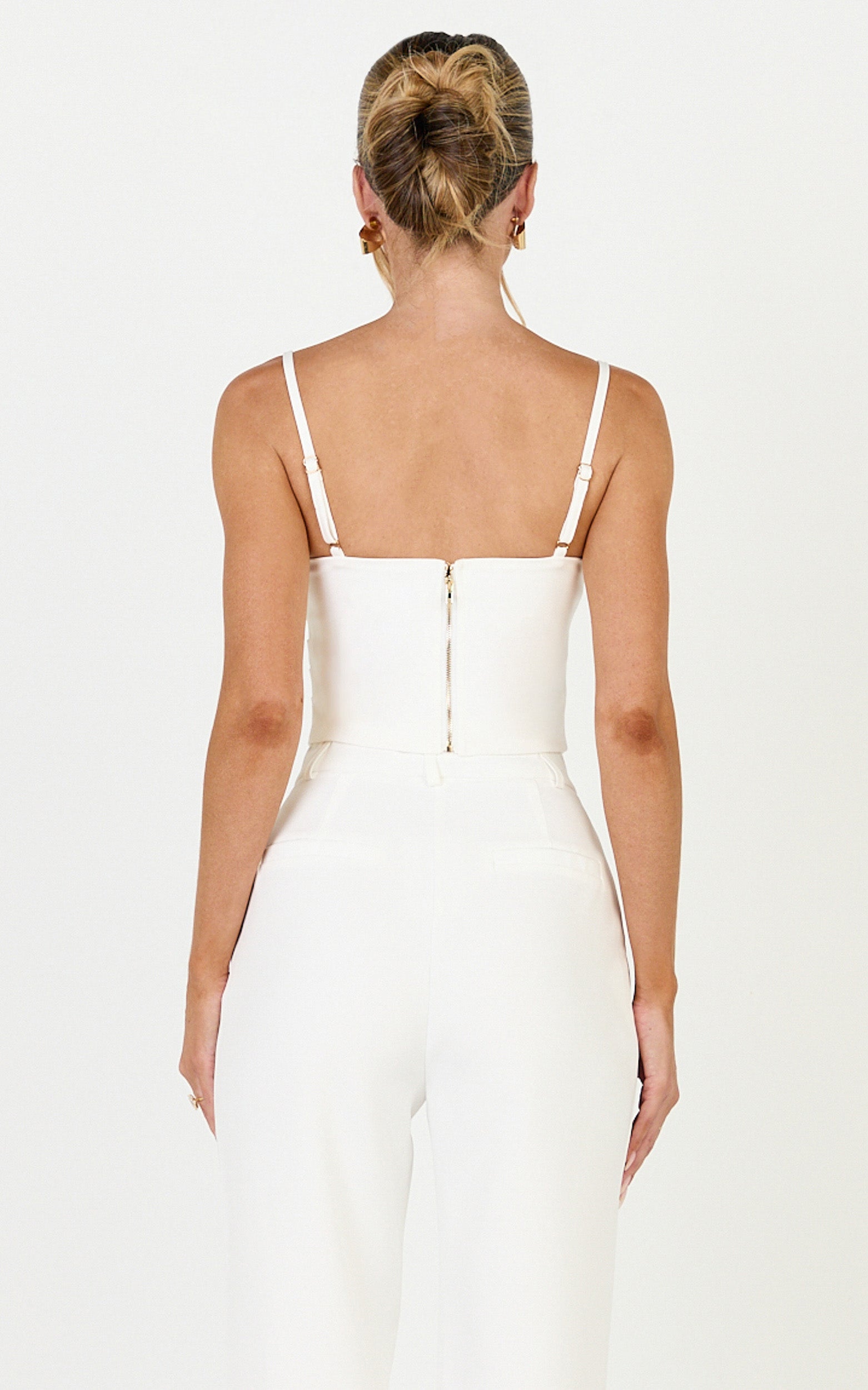 Liora Top - Pin Tucked Scoop Neck Top in White