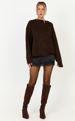 Ava Mini Skirt - Lace Trim Skirt in Black