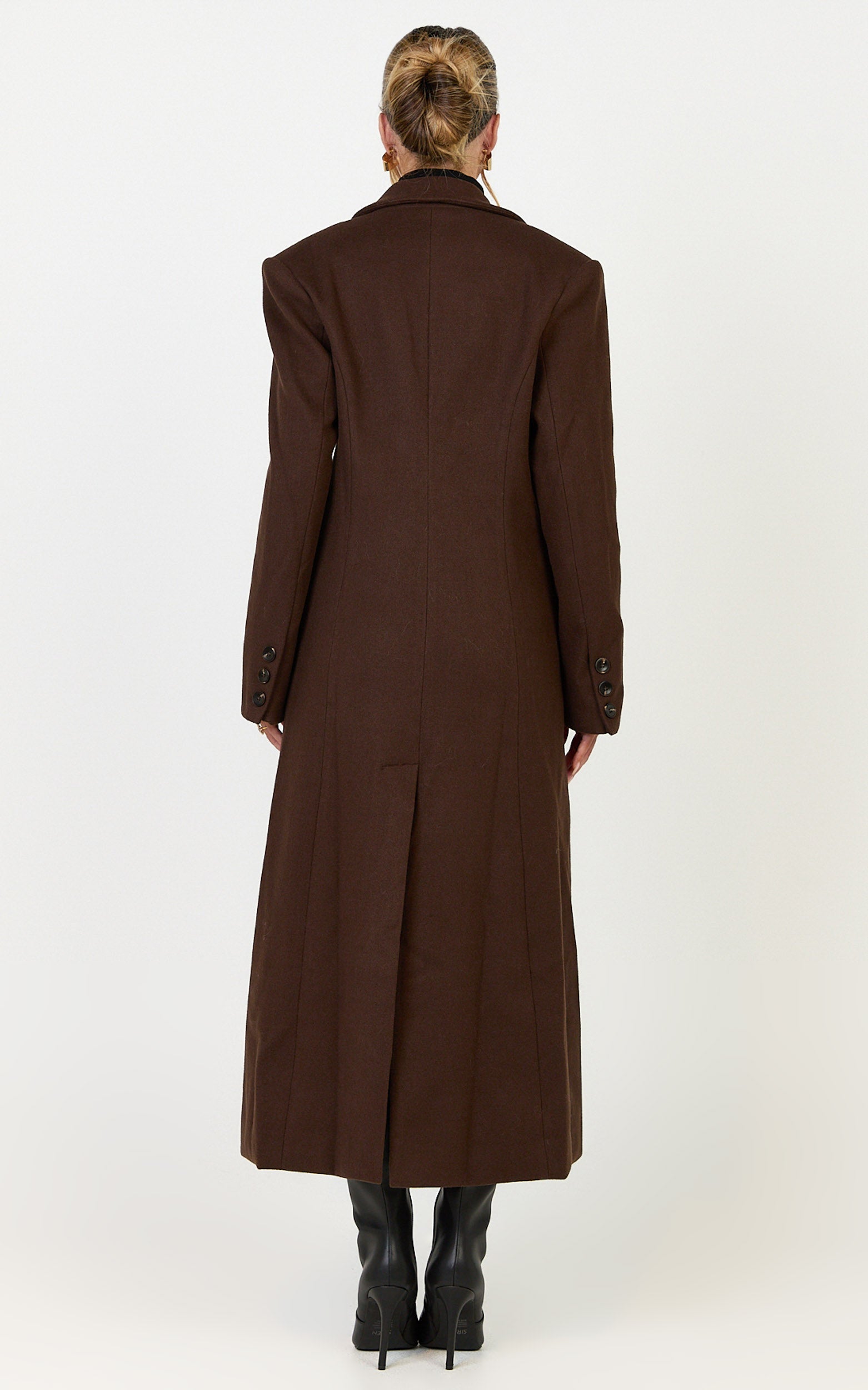 Paloma Coat - Tailored Cinched Waist Longline Coat in Chocolate