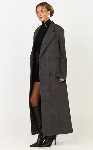 Eloise Coat - Oversized Longline Tailored Coat in Grey Marle