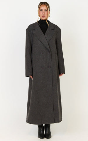 Eloise Coat - Oversized Longline Tailored Coat in Grey Marle