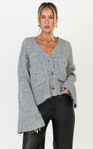 Becka Cardigan - Oversized Recycled Knitted Button Through Cardigan in Grey