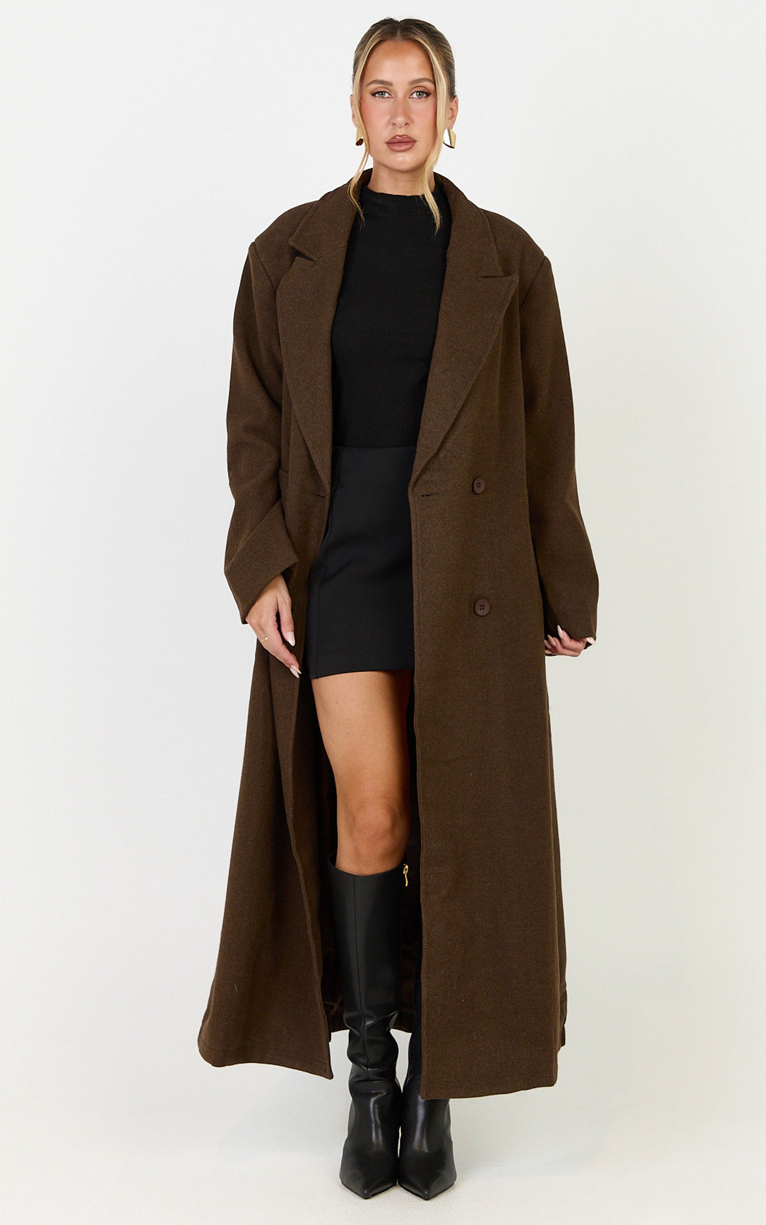 Eloise Coat - Oversized Longline Tailored Coat in Mocha Brown
