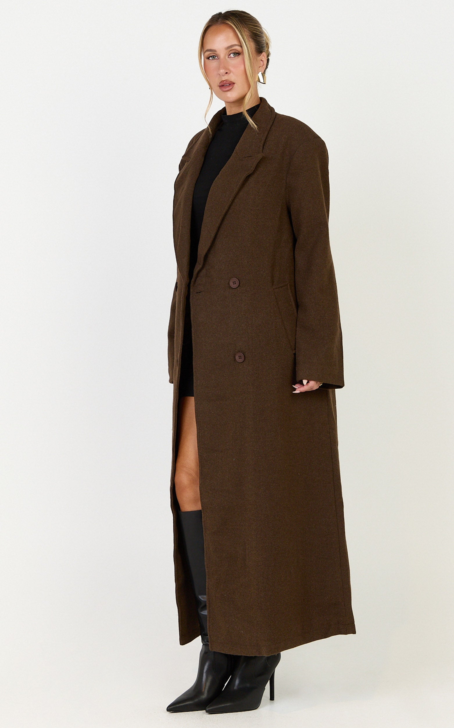 Eloise Coat - Oversized Longline Tailored Coat in Mocha Brown