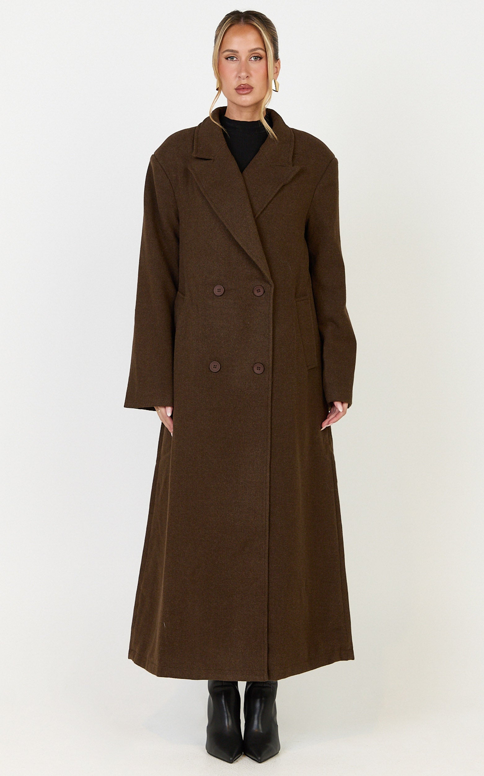 Eloise Coat - Oversized Longline Tailored Coat in Mocha Brown