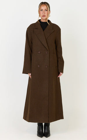 Eloise Coat - Oversized Longline Tailored Coat in Mocha Brown