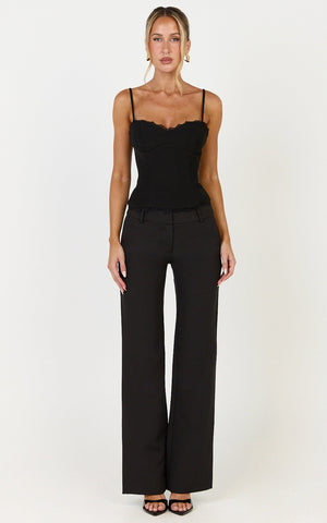 Elliot Pants - Mid Rise Pinstripe Bootleg Pants in Black