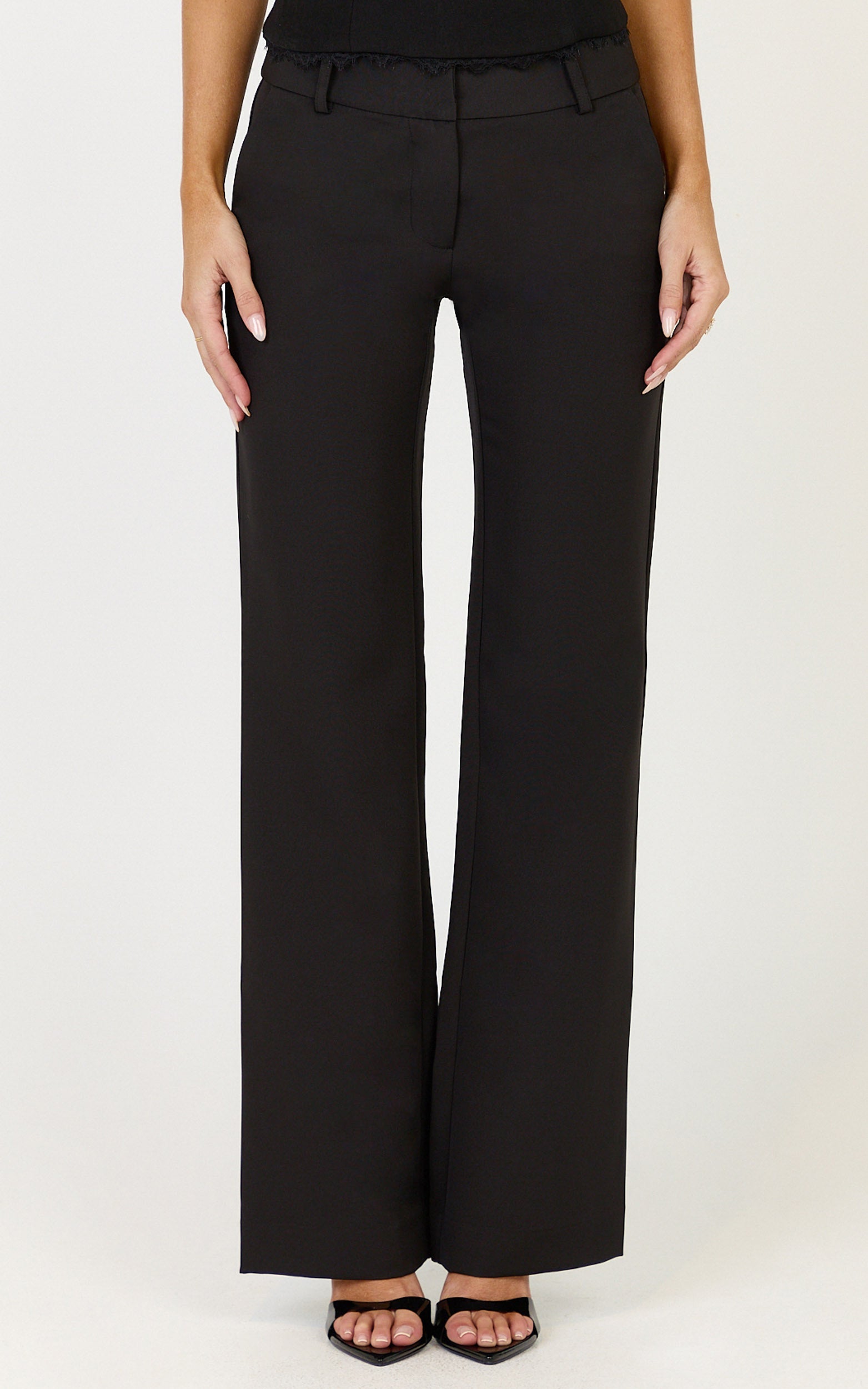 Elliot Pants - Mid Rise Pinstripe Bootleg Pants in Black
