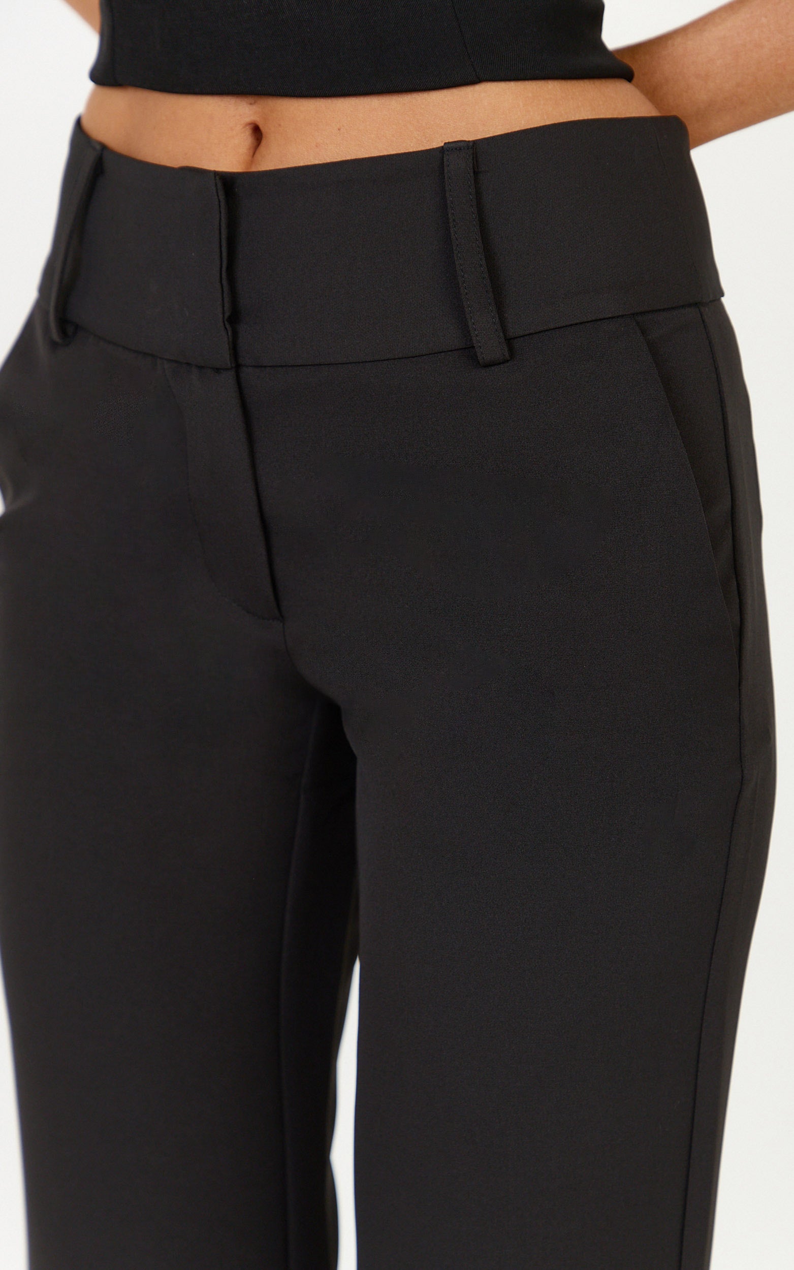 Elliot Pants - Mid Rise Pinstripe Bootleg Pants in Black