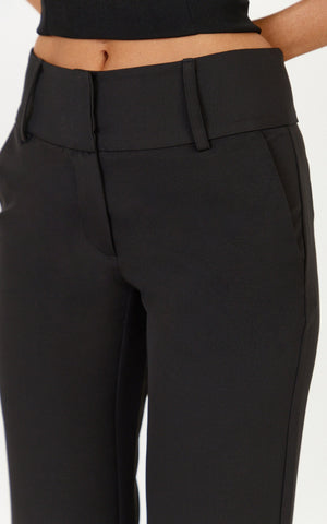 Elliot Pants - Mid Rise Pinstripe Bootleg Pants in Black