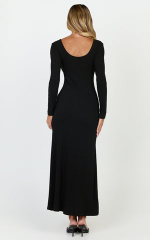 Gabriella Maxi Dress - Long Sleeve Scoop Neck Dress in Black