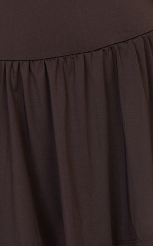 Estelle Mini Dress - Off Shoulder Long Sleeve Drop Waist Dress in Dark Chocolate